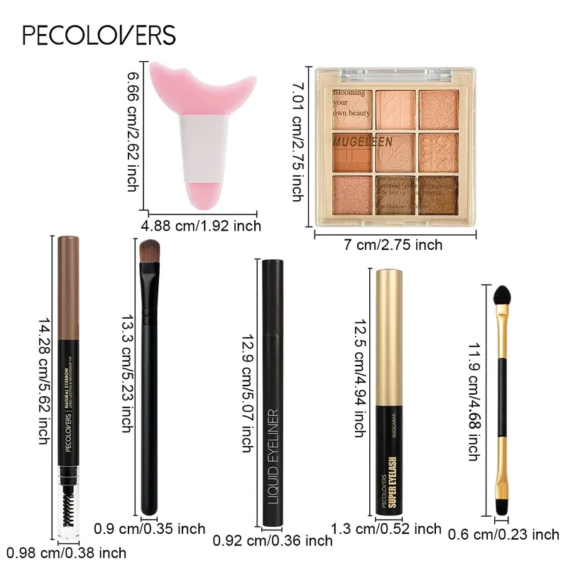 Παλέτα σκιών ματιών 7 τμχ σετ ματιών + eyeliner + μάσκαρα + μολύβι φρυδιών με διπλό άκρο που ταιριάζει με εργαλεία μακιγιάζ Eye highlighter