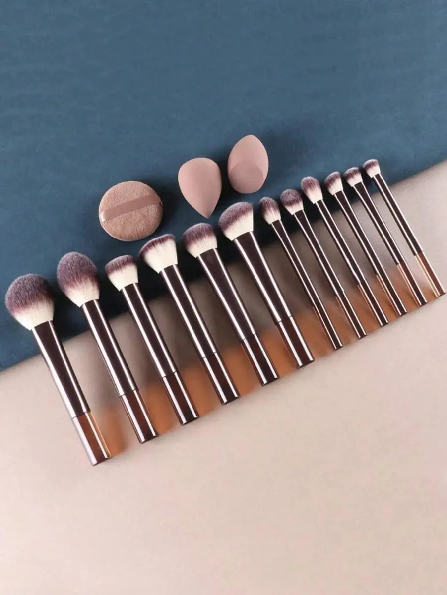 15Pcs Makeup Brushes Set Malambot Mukha Eye Cosmetic Brushes May Beauty Sponge Powder Puff Kumpletong Makeup Tool Kit