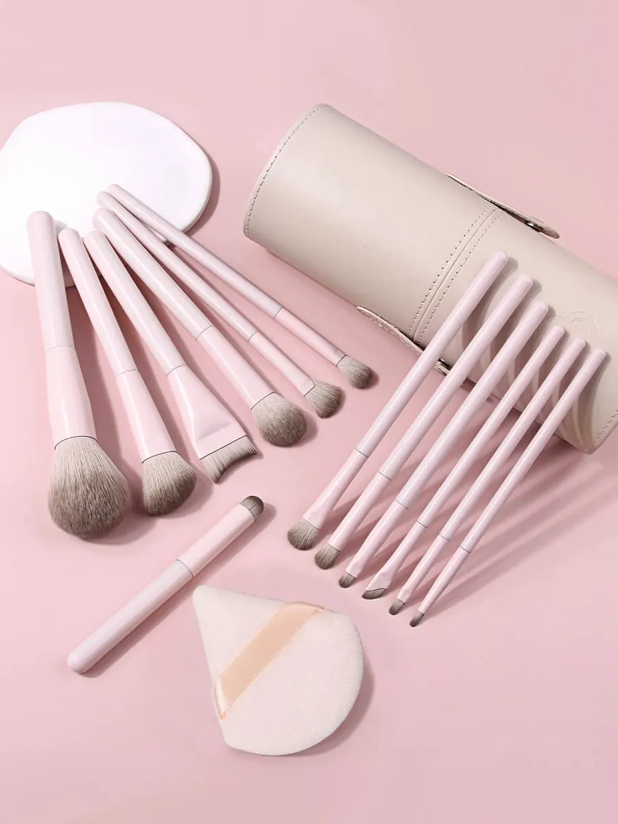 15Pcs Makeup Brushes Set na may Storage Bucket at Triangle Powder Puff Foundation Blush Eyeshadow Contour Mga Tool sa Pampaganda ng Buong Mukha