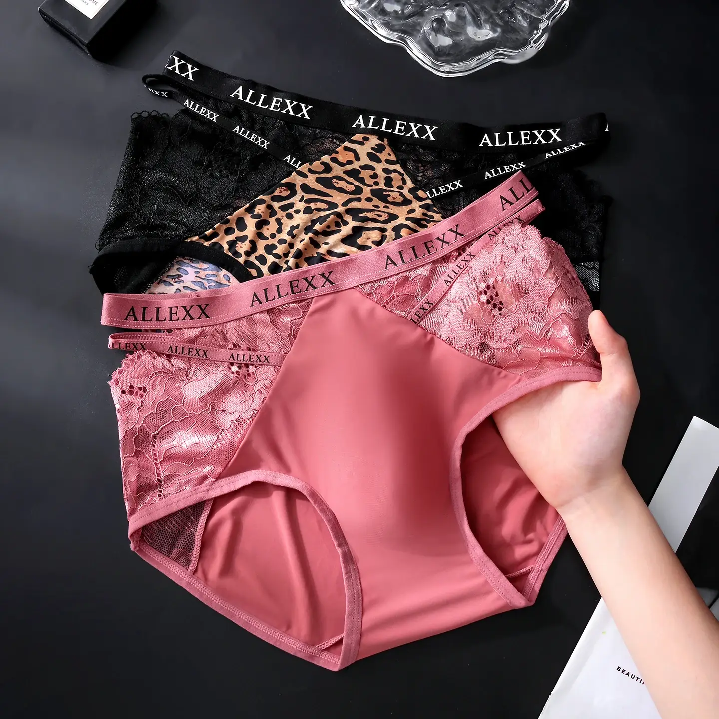 Male Glossy Satin Triangle Briefs Floral Lace Mesh Splice High Waist Elastic Letter Band Soft Breathable Men Underwear
