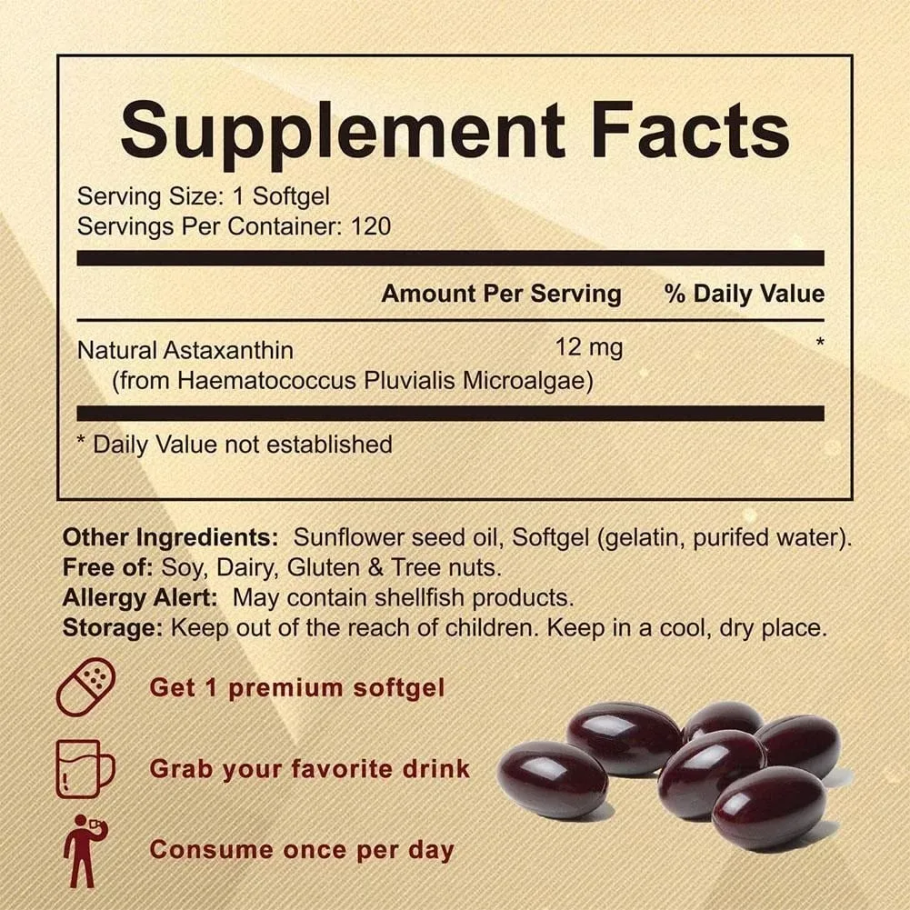 Sinusuportahan ng Premium Astaxanthin Capsules Antioxidant Supplements ang Joint ng Mata Internal Circulation Kalusugan ng Balat at Natural Tanning