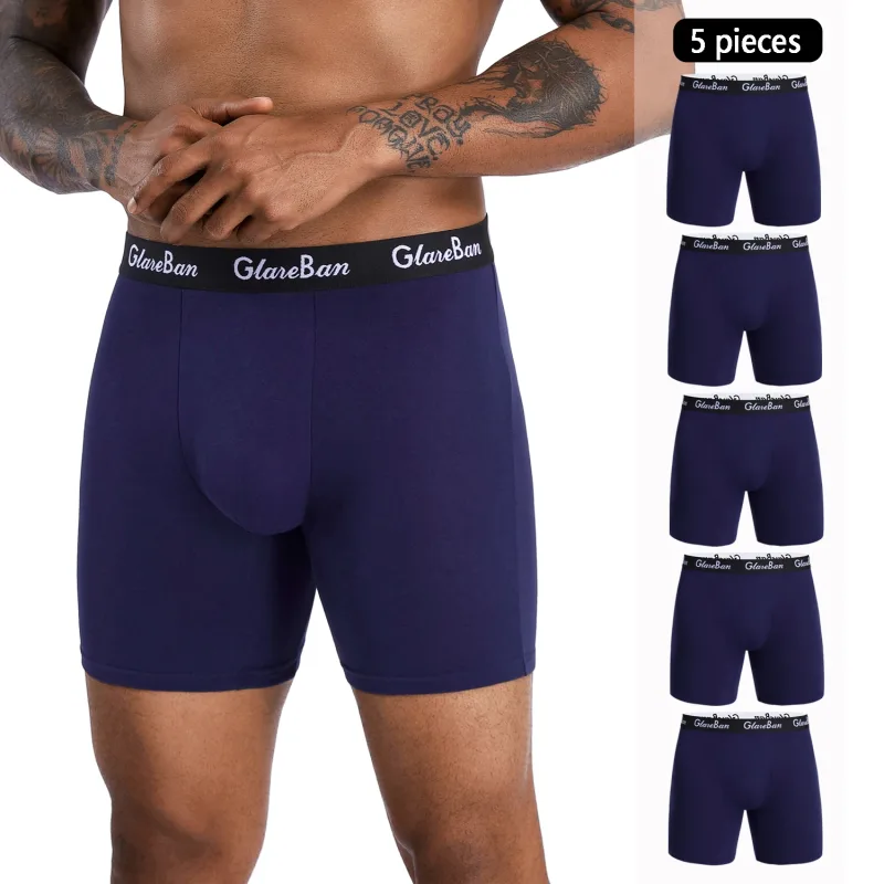 5 pz Set Mid-Lungo Boxer Nero Biancheria Intima Degli Uomini Traspirante Mutande Maschili per Gli Uomini Homme Boxer Sottovesti Mutandine Morbide 2024