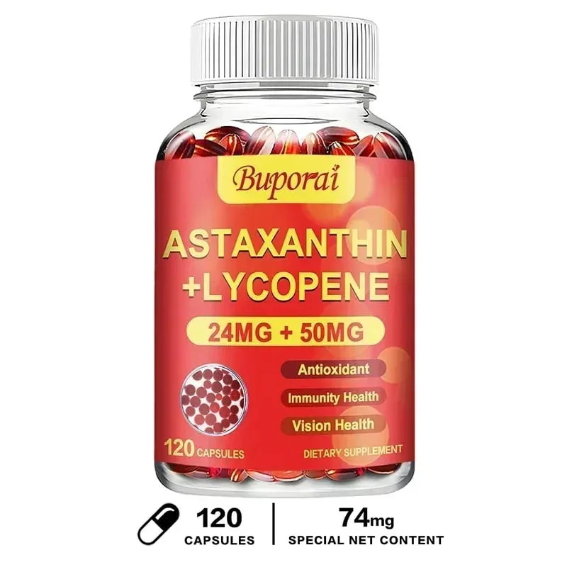Astaxanthin + Lycopene Capsules - Supports Eye Joint and Skin Health Improves Immunity Speeds Up Metabolism Non-GMO