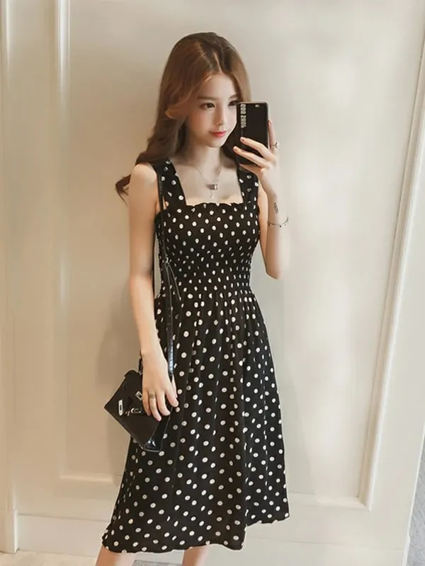 Nyári Befree Beach Long Vintage Dots alkalmi fodrok Elegáns Maxi Szíj Camis Selymes 5XL Ruha Vestidos Szexi Női