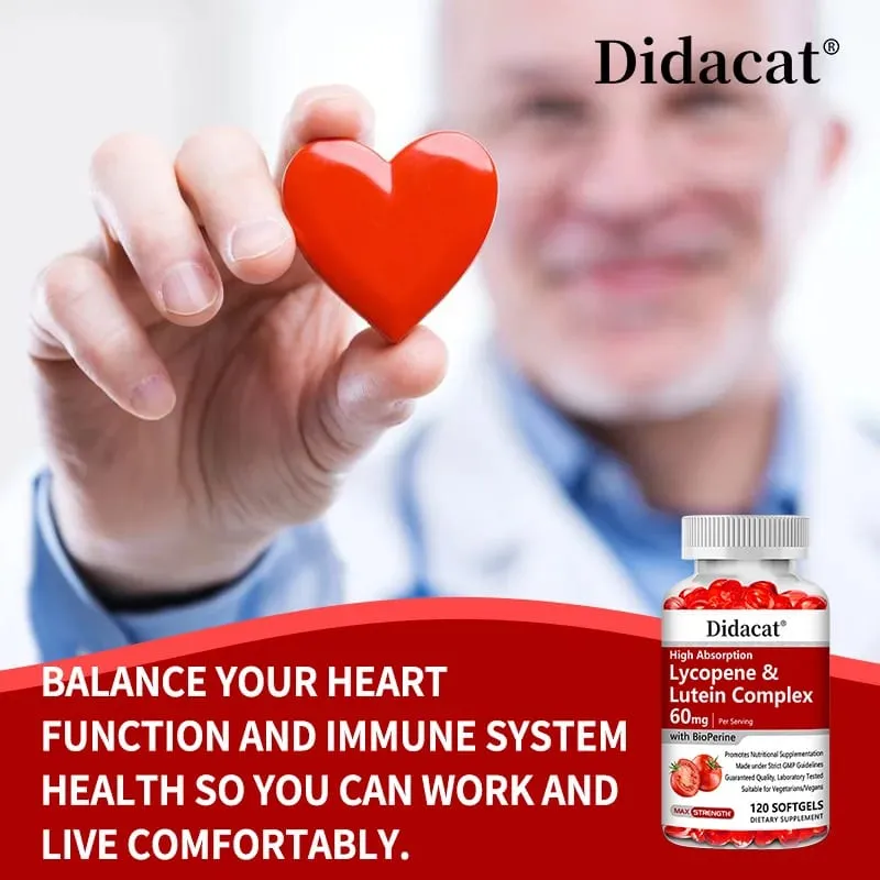 Lycopene + Lutein Complex 60mg na may Bioperine Dietary Supplement para sa Prostate Heart & Eyes Health Antioxidant Non-GMO