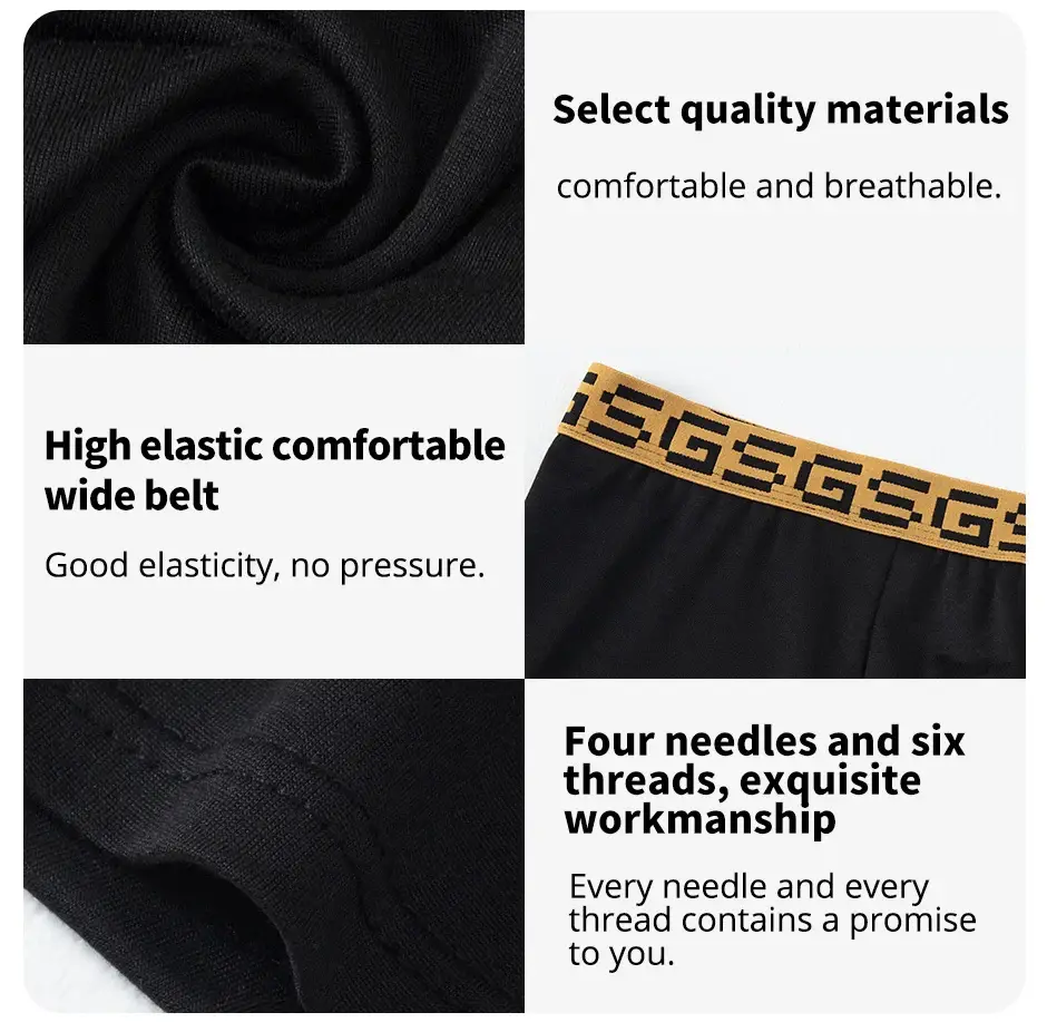 5-piece Set Of Men's Black Classic Elastic Waisted Underwear Quick Drying Comfortable Sporty Youth Trend Flat Corner Pants