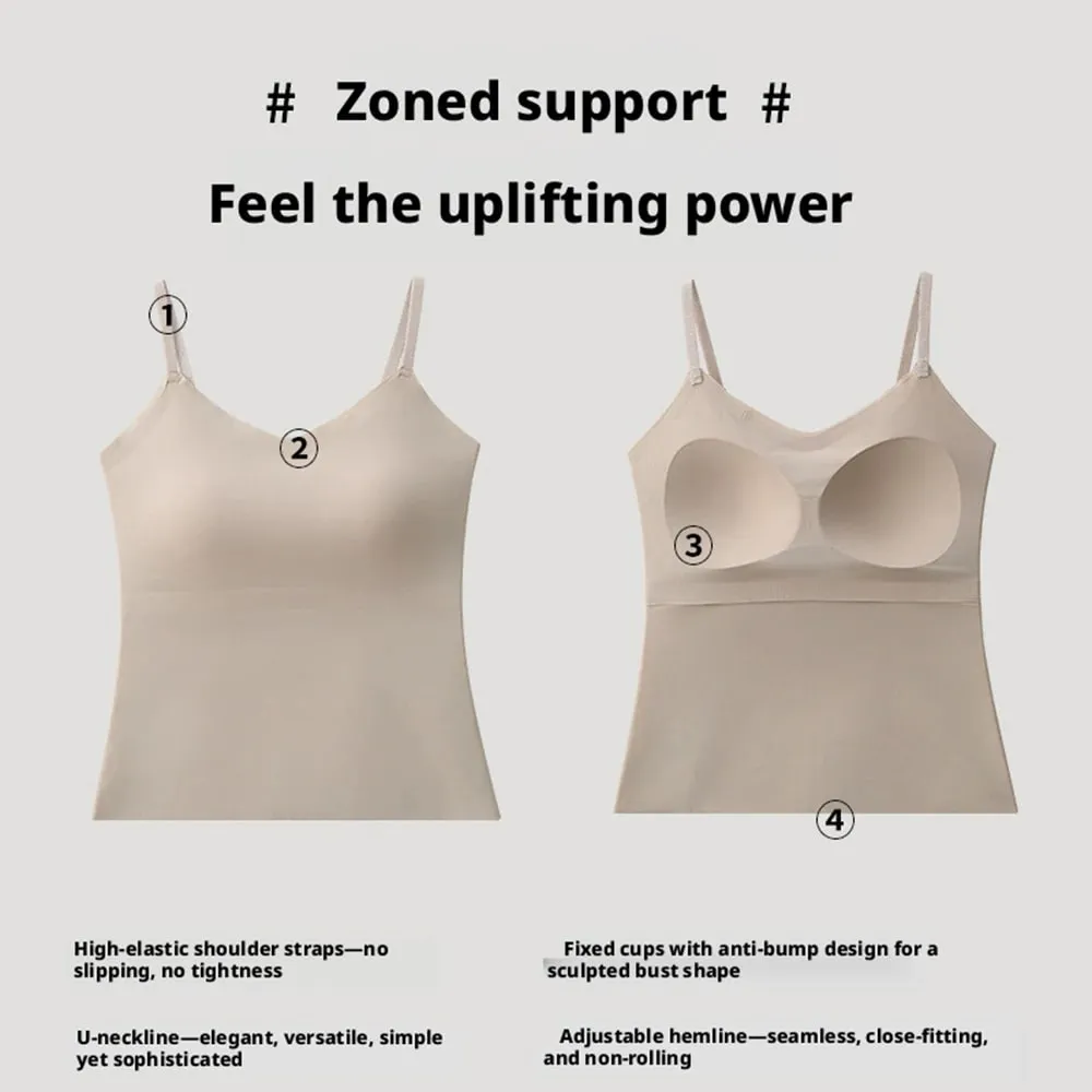 Beépített melltartó Cami Tank Top állítható spagetti pánt U-nyakú, párnázott melltartó formázóruha Varrat nélküli vékony alsónemű mellény