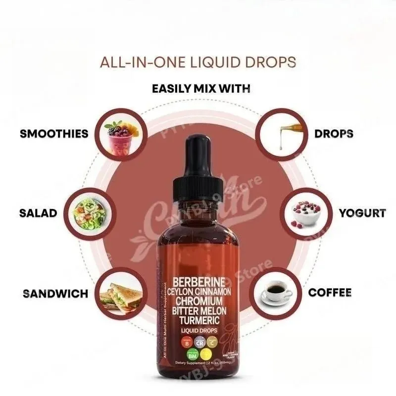 Berberine Chromium Turmeric Ginseng Liquid Drops 60ml Organic Herbal Supplement Pang-araw-araw na Wellness Balance Support para sa Matanda
