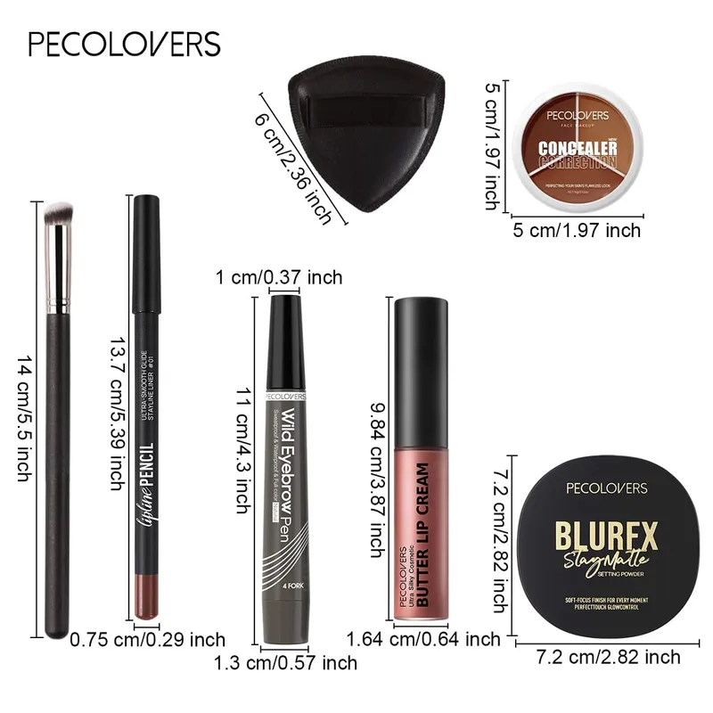 Σετ Μακιγιάζ Προσώπου 7 ΤΕΜ. Concealer μακράς διαρκείας Contour Powder Lip Cream Αδιάβροχο στυλό φρυδιών με πινέλο μακιγιάζ
