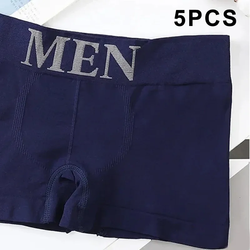 5Pcs Men's Plain Color Boxer Briefs Breathable High Elastic Cotton Underwear Soft Comfortable Underpants for Daily Gym Sports