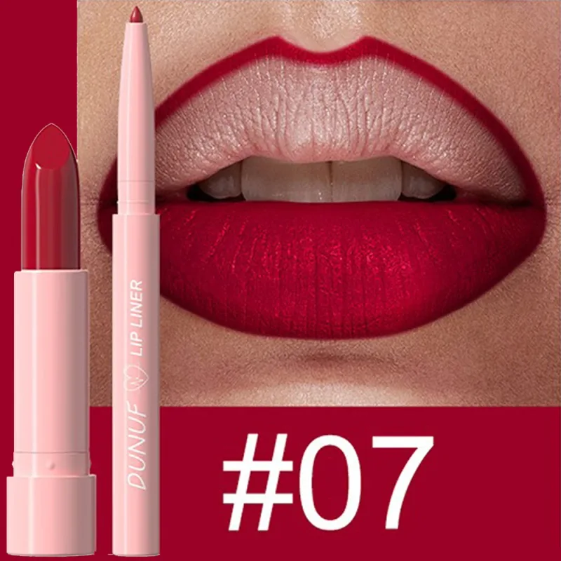 2 τεμάχια/Σετ Κιτ μακιγιάζ Lipstick+Liner Liner Matte Nude Αδιάβροχο μακράς διαρκείας, χωρίς λεκέδες, κωνική μύτη για τα χείλη Contour Pen Cosmetics