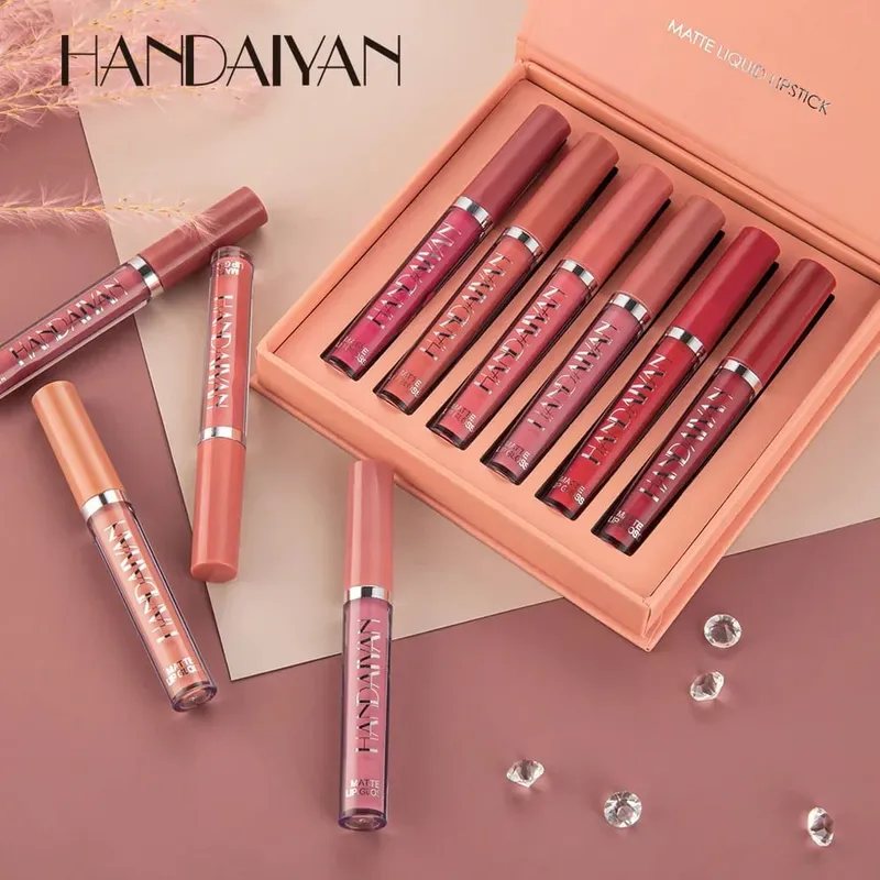 6 τμχ/Σετ Lip Gloss μακράς διαρκείας αδιάβροχο ματ απόχρωση χειλιών αντικολλητικό Κύπελλο υγρό κραγιόν Κουτί δώρου Καλλυντικά Μακιγιάζ