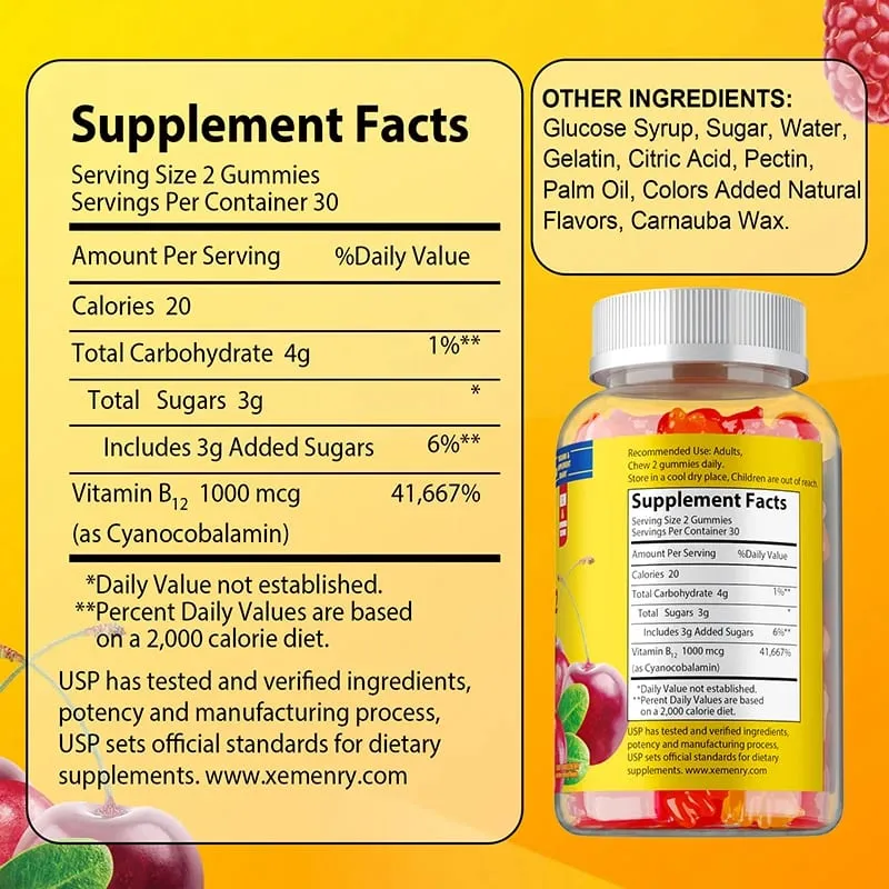 Bitamina B12 Gummies - Nakakatulong Ito sa Pagpapanatili ng Enerhiya sa Pagpapalakas ng Metabolismo at Sinusuportahan ang Mga Buto at Ang Immune System