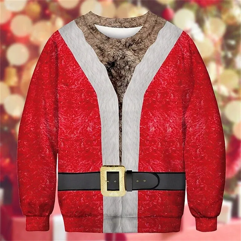Pull de noël moche pour hommes, impression 3D drôle, motif musculaire, nouvelle mode, Costume de Cosplay de fête, cadeau de noël