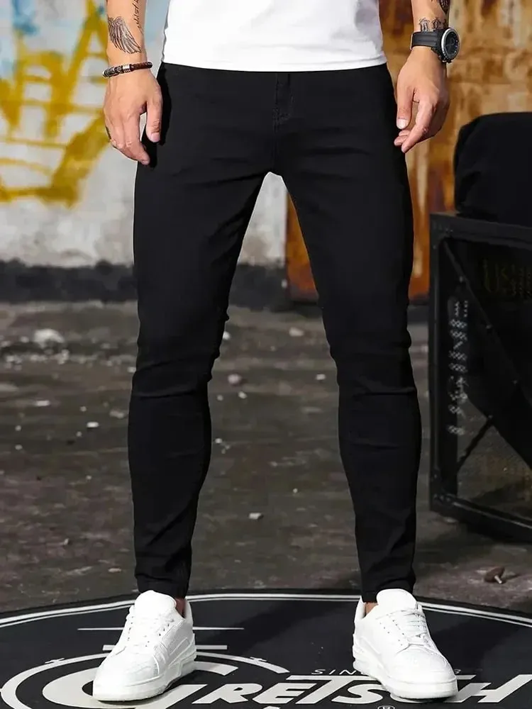 Férfi Farmer Stretch Skinny Farmer Nadrág Egyszínű Fekete Kék Tavaszi Luxus Utcai Harajuku Hip-Hop Stílus Slim Fit Nadrág Márka
