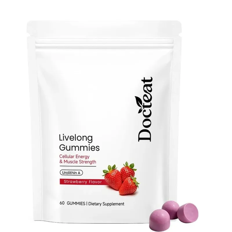 Docteat Urolithin A Gummies 500mg per Penyajian Rasa Strawberry Dukungan Kesehatan Seluler Harian 60 Gummies untuk Pria Wanita
