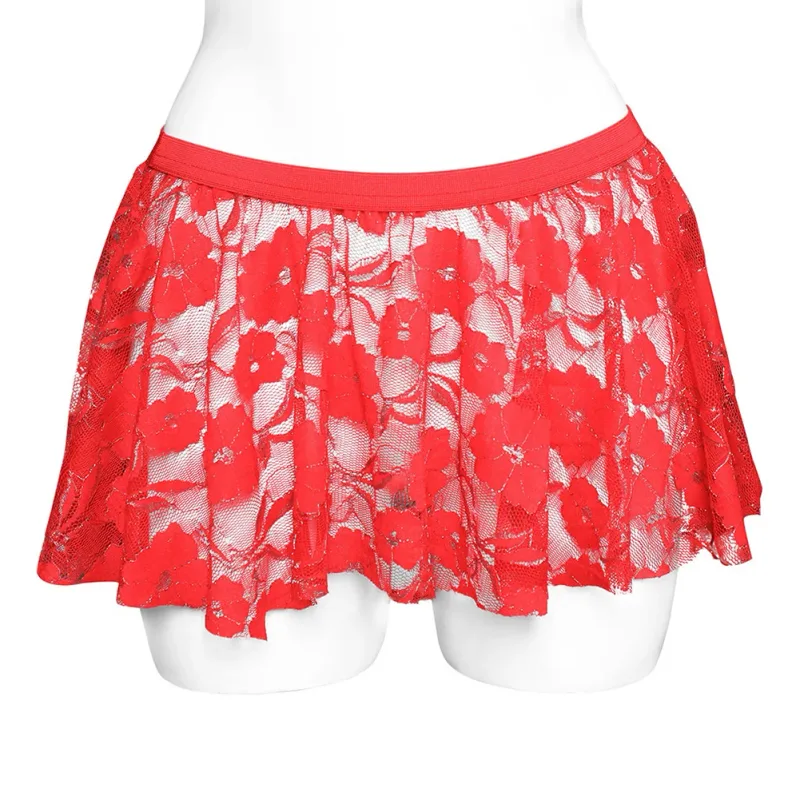 Gonna da uomo in pizzo solido a rete trasparente per lingerie bassa per gonne a pieghe a vita vedere attraverso il fondo aderente per la sera della festa