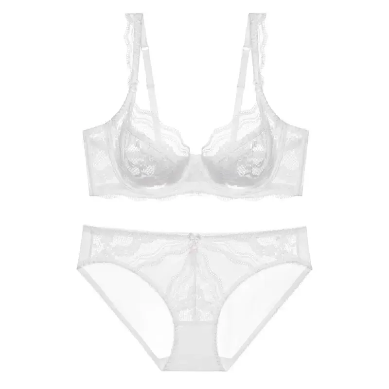 Plus Size Full Bust Minimizer Σετ σουτιέν Sheer Floral Lace Thin Anti Sag Support Διάφανα εσώρουχα Γυναικεία αναπνέοντα οικεία