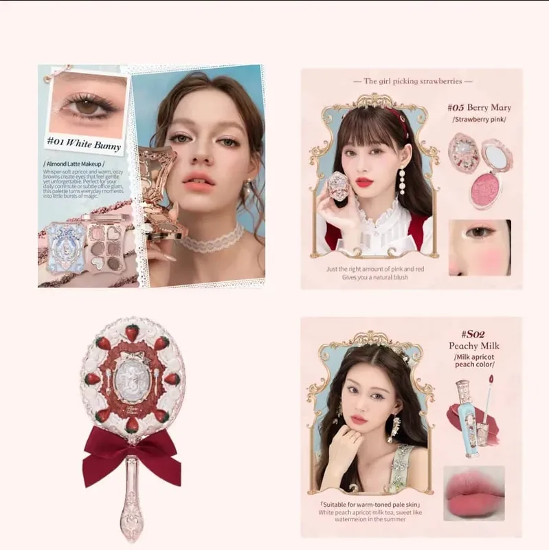 Flower Knows Strawberry Rococo Σετ Μακιγιάζ Glitter Matte Eyeshadow Palette Blusher Power Velvet Κιτ κραγιόν Σετ αρωμάτων