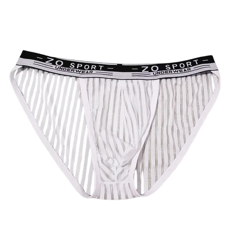 Striped Men's High Slit Sexy Pouch Underwear Ice Silk See Through Comfortable Male Triangle Briefs Man Underclothes