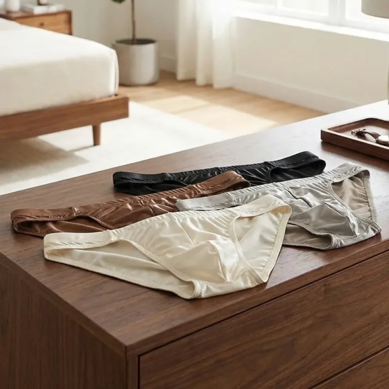 Comfortable Low Waist Men Thin Panties Male Lingerie Simple Men's Underwear Underpants Satin Silk Briefs Gifts