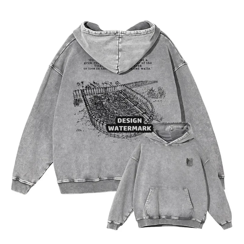 Anime Levi Hoodies Vintage Washed A-Attack on Titan Hoodie Casual Manga Yeager Eren Hooded Sweatshirts Titan Attack Pullover