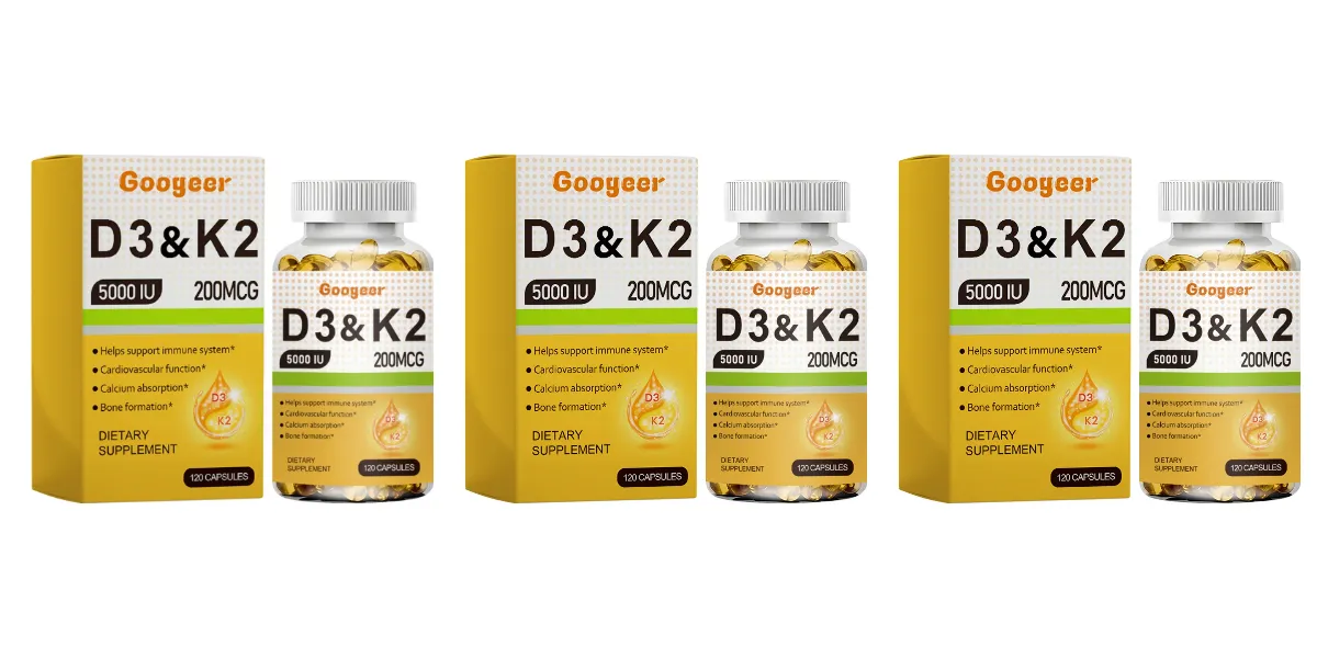 Googeer Vitamin D3 & K2 Capsules with Immune System Support and Bone Formation Support for Calcium Absorption 120 Capsules