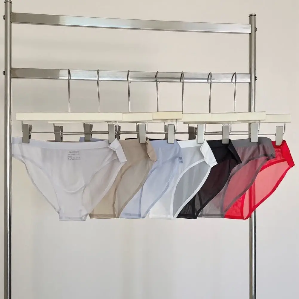 1pc Men's Ultra-thin Transparent Seamless Ice Silk Briefs 3D Bulge Pouch Mid Waist Underwear Breathable Male Lingerie