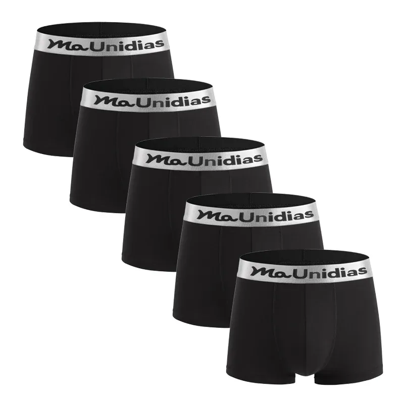 5Pcs Bamboo Fiber Men Underpants Maunidias Boxer Briefs Letter Elastic Waistband Underwear Mens Boxers Solid Color Men's Panties
