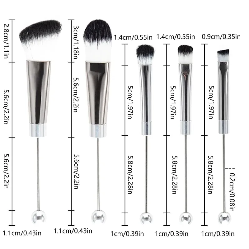 【5Pcs Beaded Eyeshadow Brush Diy Beaded Cosmetic Brush Make Up Brushes Tool Kit Metal Handle Matibay na Eye Makeup Brushes】