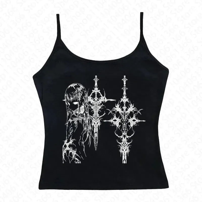 Y2k Style Aesthetic Sweet Sexy Tank Tops Women Sleeveless Casual Cartoon Print Tanks Harajuku All Match Cropped Grunge Emo Girls