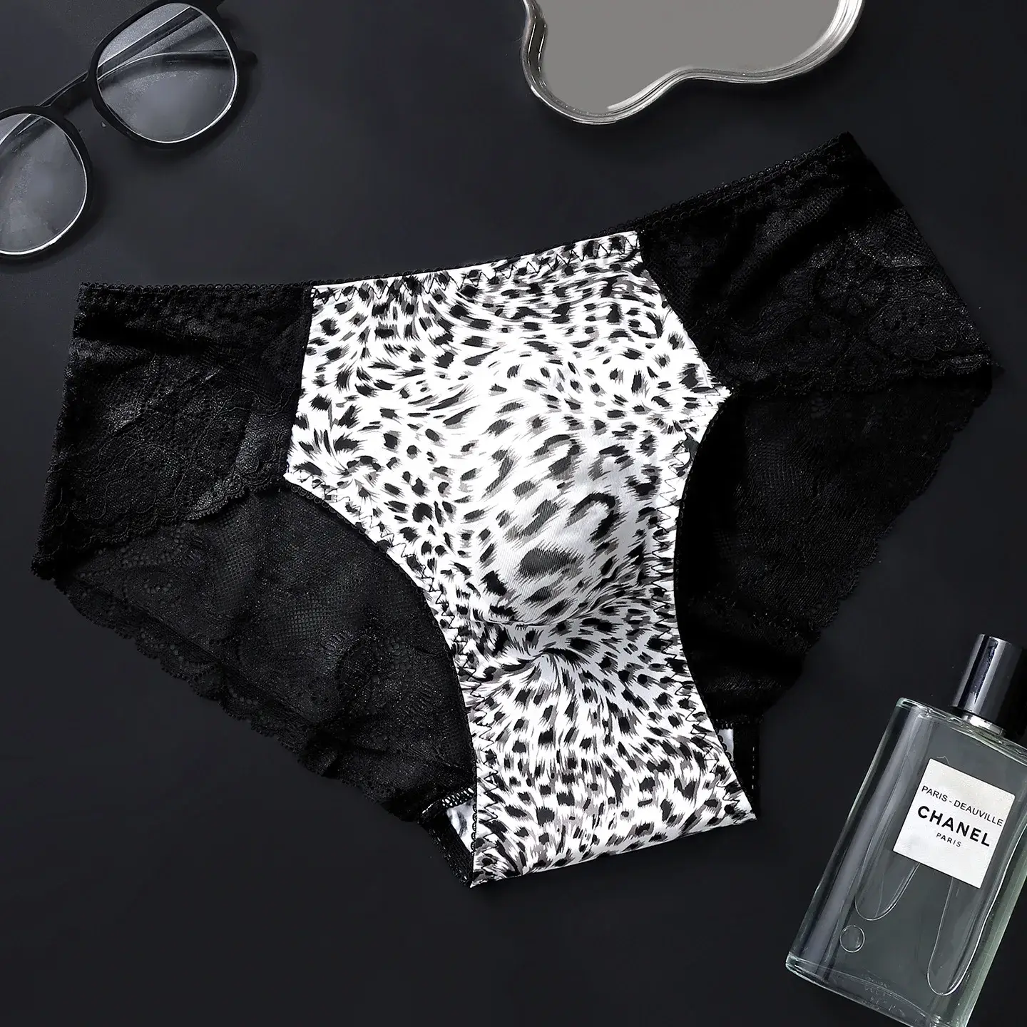 Femboy Sissy Pouch Panties Men's Leopard Satin Lace Splicing Briefs Sexy U Convex Pouch Underwear Breathable Seamless Knicker