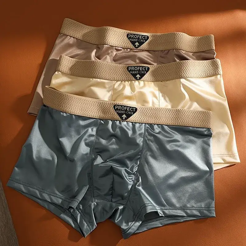 4-Piece Of Men's Underwear Summer Silk Thin Breathable Ice Silk Flat Angle Pants Solid Color Comfortable Casual Men's Underwear