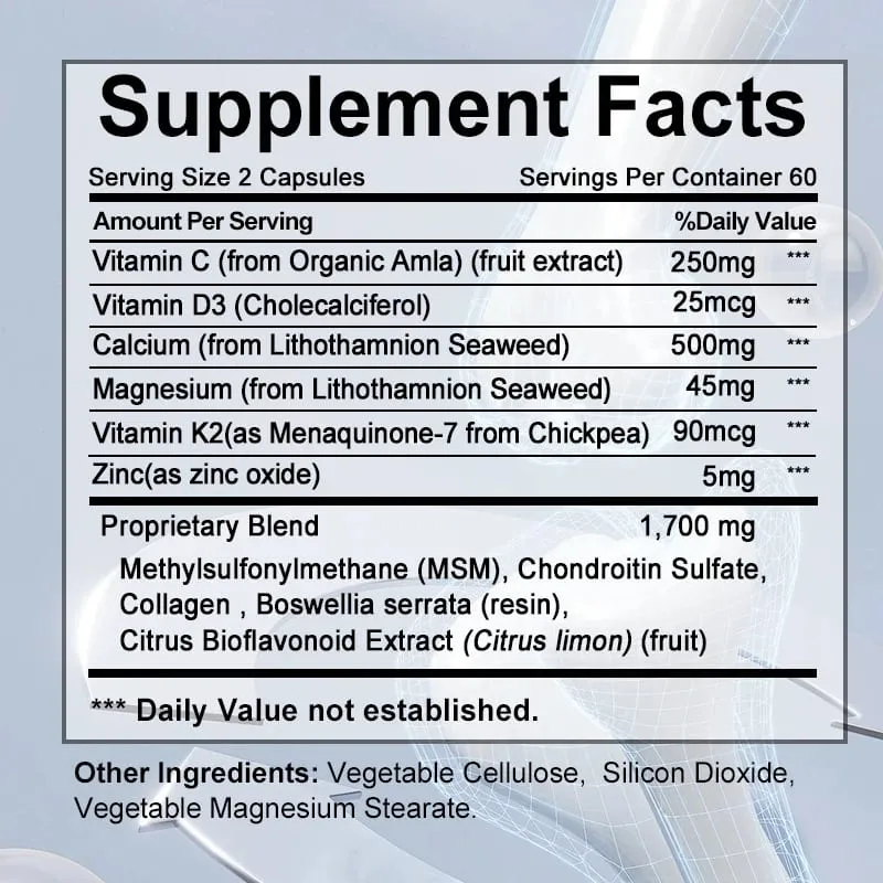 Bone Complete Capsules Containing Calcium and Vitamins D K & C for Joint Health Bone Skin Nail Health and Osteoporosis