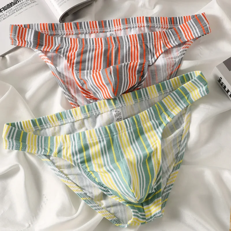 Sexy Men Briefs Cotton Male Breathable Comfortable U Bulge Pouch Underwear Mid Waist Striped Panties Hombre Soft Youth Undies