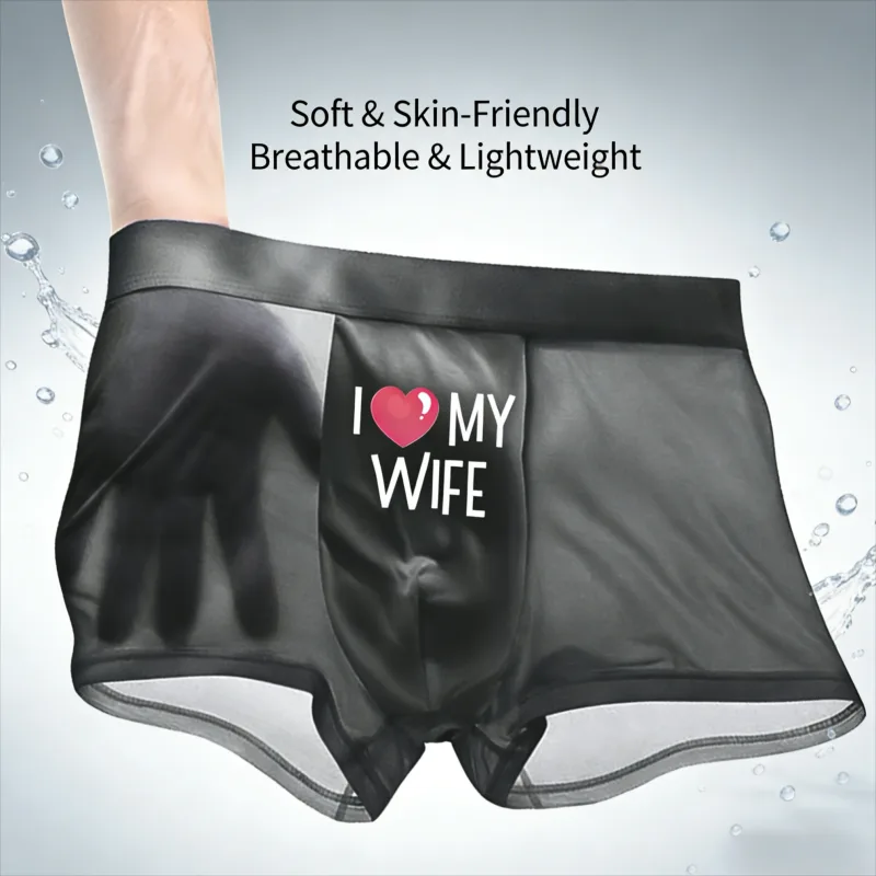 Men's "I LOVE MY WIFE" Romantic Boxer Briefs Soft Stretch Comfortable Daily Underwear,Husband Gift Casual Boxer Hombre Men