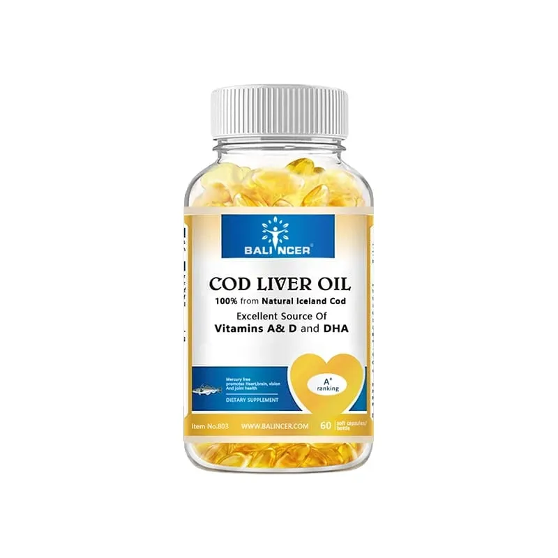 Cod Liver Oil Capsules Vitamins A & D and DHA Support Stress Relief Strengthen The Brain Bones Improve Memory and Intelligence