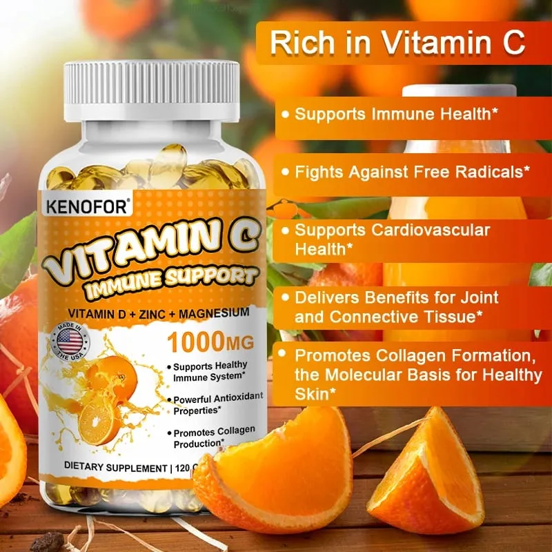 Vitamin C Supplement for Immune Support & Antioxidant Protection Vegan Friendly Non-GMO Gluten Free 30/60/120 Capsuels