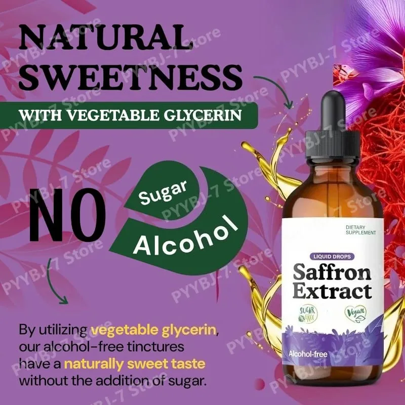 Organic Saffron Liquid Extract Drops Plant Based Herbal Supplement Vegan、sugar & Alcohol Free 60ml Daily Health Supplements
