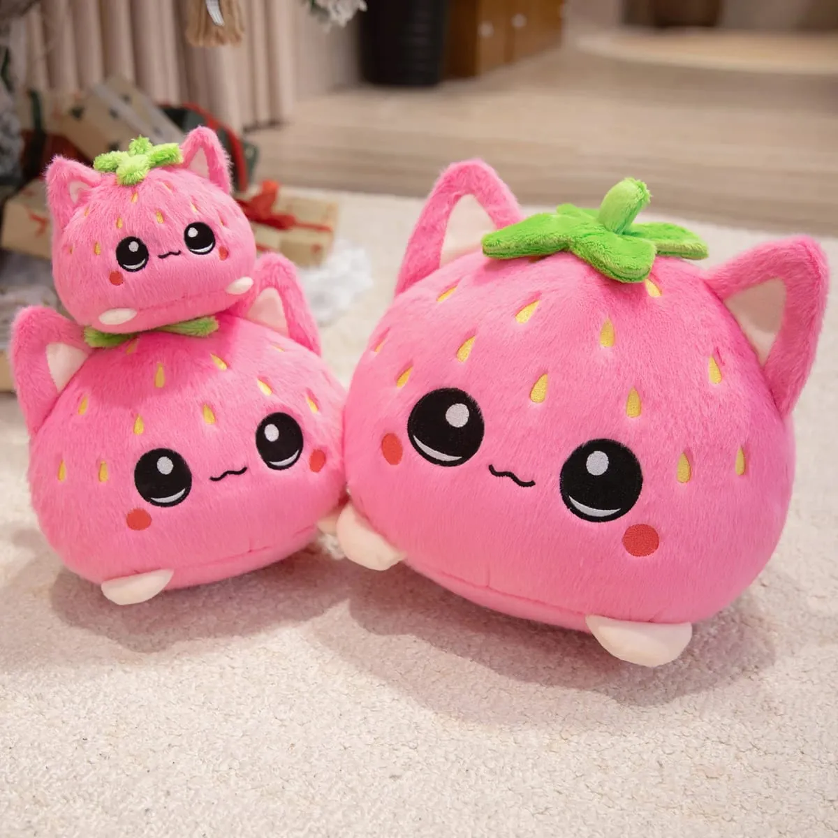 Lovely Strawberry Cat Soft Stuffed Throw Pillow Cat Lovers Cute Funny Home Decoration Kids Friends Office Workers Birthday Gifts