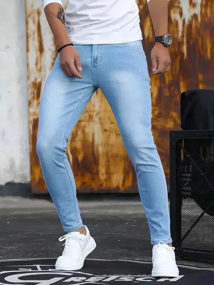 Férfi Farmer Stretch Skinny Farmer Nadrág Egyszínű Fekete Kék Tavaszi Luxus Utcai Harajuku Hip-Hop Stílus Slim Fit Nadrág Márka