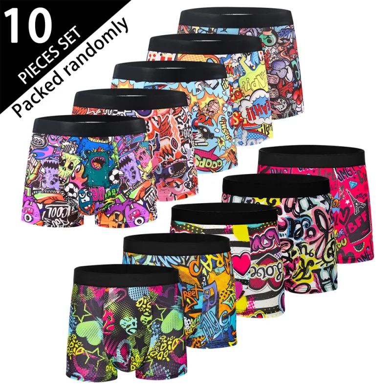10-Pack Fashionable Men's Boxer Shorts, Comfortable, Soft, Fashionable, Printed, Casual and Versatile Men's Underwear