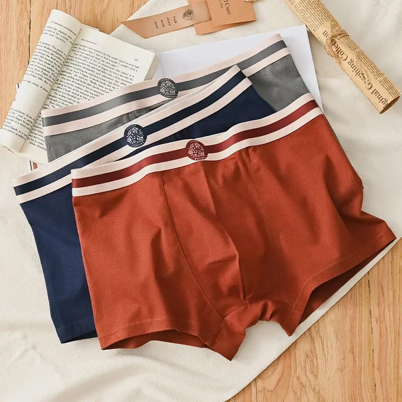3PCS Men's Underwear Cotton Comfortable Breathable Round Label Print Simple Fashion Men's Boxer Briefs Underwear Combination