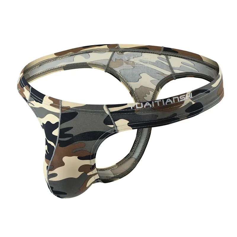 Men's Camo Print thong Gay Underwear Breathable 3D-Pouch Men G-String Bikini Elastic Waistband T-pants Seamless Male T-back