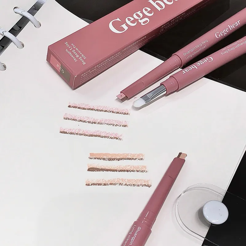 Double Ended Lying Silkworm Pencil 2 in1 Highlighter Nude Lower Eyelid Contour Aegyo-sal Eyeliner Makeup Stick with Detail Brush — image 7