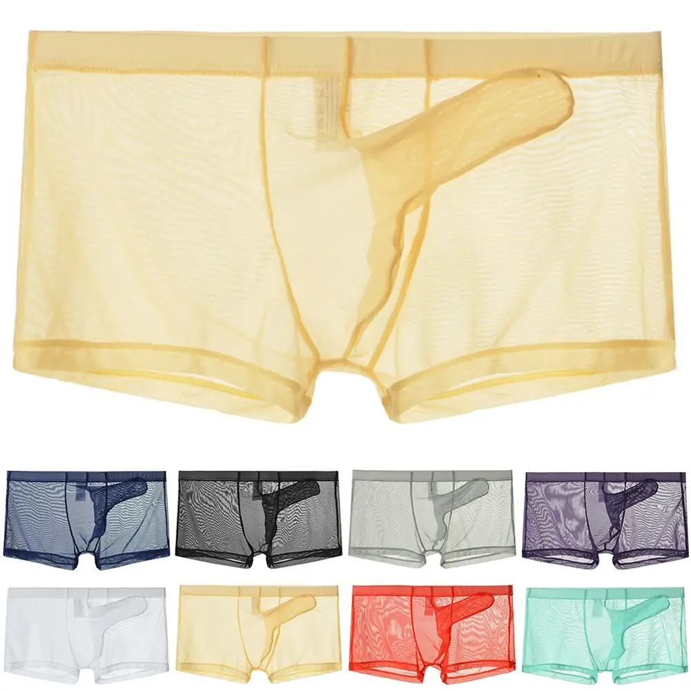 Sexy Mannen Mesh Transparant Lichtgewicht Ondergoed Zien Door Ademende Boxer Slips Slipje Bullet Scheiding Mannelijke Boxer Slipje