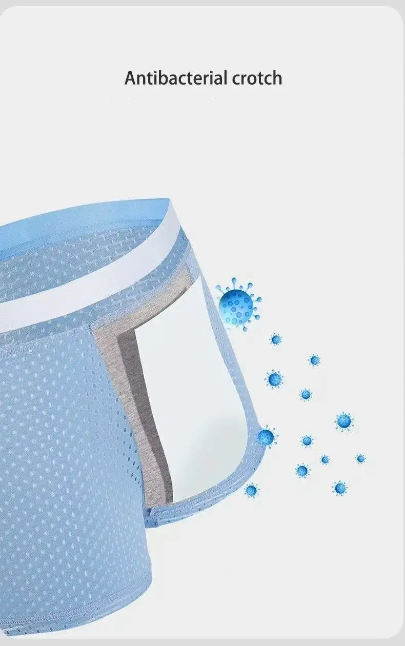 5pcs Men's Underwear Ice Silk Mesh Men Boxer Shorts Plus Size Panties Sexy Men Boxer Summer Breathable Light Thin Underpants
