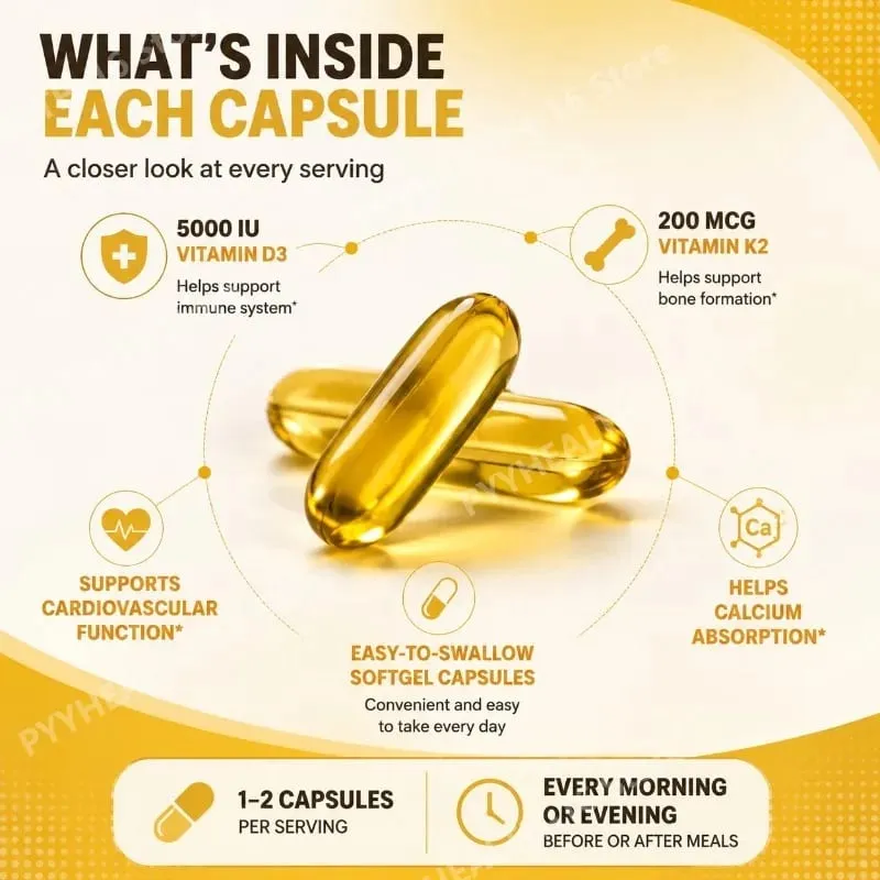 Googeer Vitamin D3 & K2 Capsules with Immune System Support and Bone Formation Support for Calcium Absorption 120 Capsules