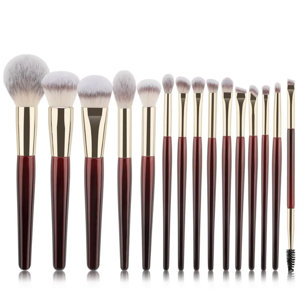 15 Professional Makeup Brushes Solid Wood Handle Aluminum Tube Makeup Brush Set Soft Multi-functional Beauty Tool