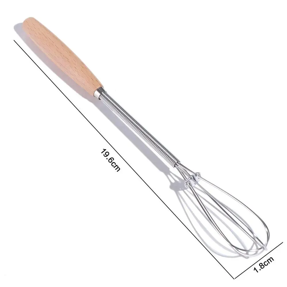 Multifunction Stainless Steel Egg Beater Wooden Handle Useful Mini Egg Whisk Portable Manual Egg Beater Baking